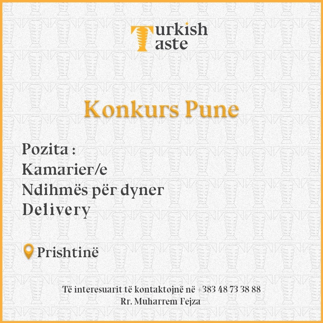 Kamarier/e, Ndihmës për dyner, Delivery